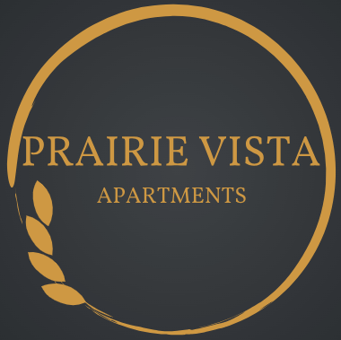 A logo for Prairie Vista Apartments with a wheat stalk graphic.